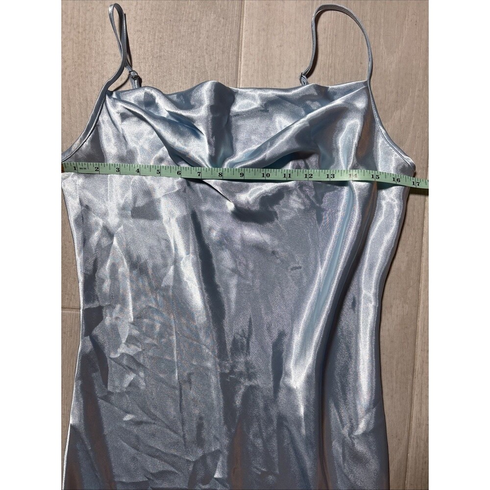 Bebe Satin Slip Dress Blue Cowl Neck Midi Spaghetti Strap Size Medium Party - Picture 8 of 9